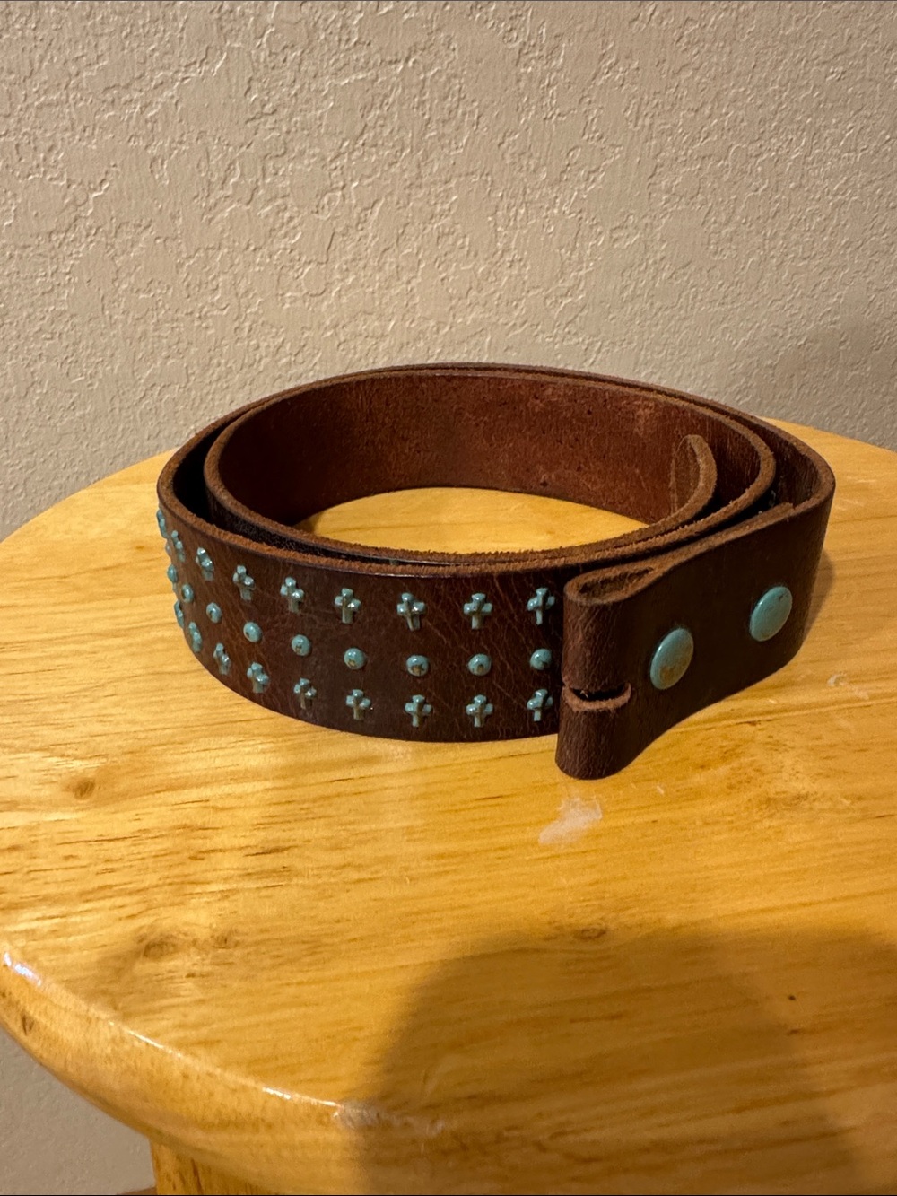 Brown Leather Women’s Studded Belt with Turquoise Accents
